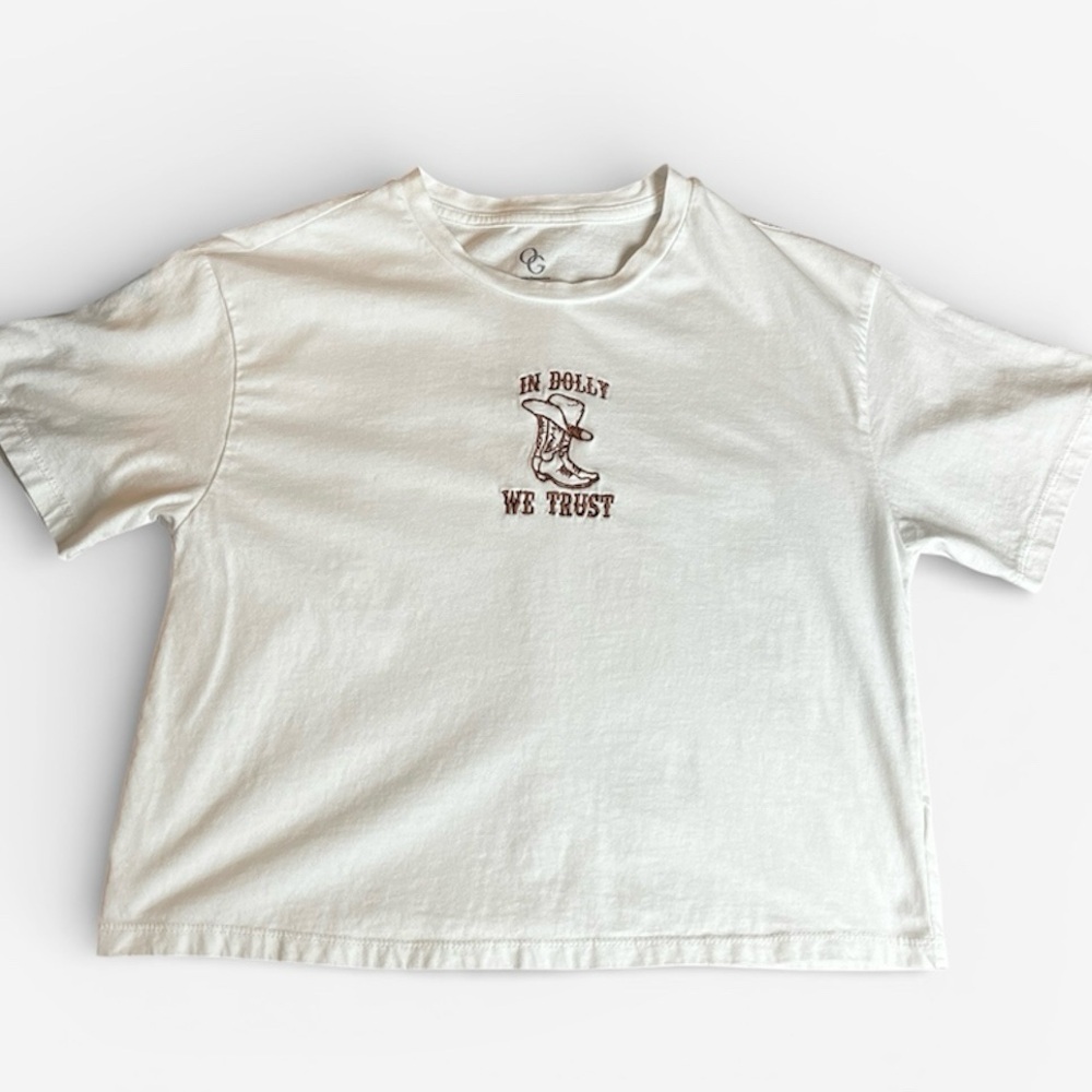 Organic Generation “In Dolly We Trust” Embroidered Tee 100% Cotton • Size S